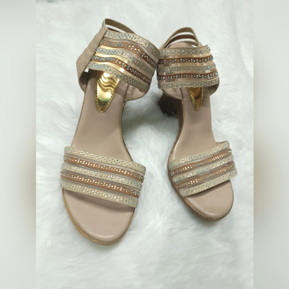 Catwalk Embellished Beige Heels - Picture 3 of 9